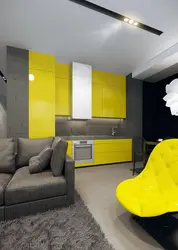 Yellow furniture in the living room interior