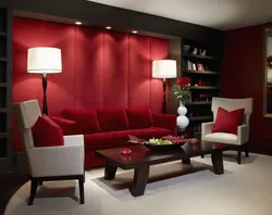 Living room interior with red wallpaper