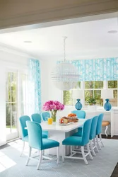 Kitchen design with turquoise chairs