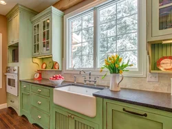 Kitchen design with wooden windows