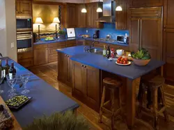 Blue and brown in the kitchen interior