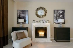 Decorative fireplace in the living room interior