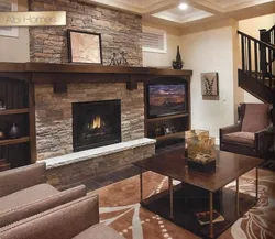 Decorative fireplace in the living room interior
