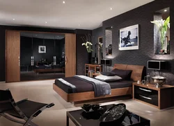 Bedroom interior with black furniture photo