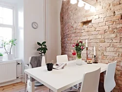 Kitchen interior one brick wall