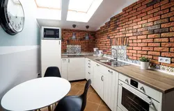 Kitchen interior one brick wall