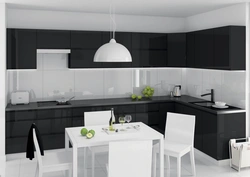Белая кухня з чорным сталом фота