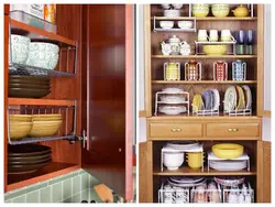 Organizing storage in the kitchen in cabinets photo