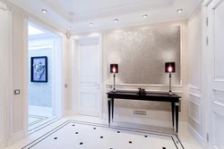 Hallway interior with marbled wallpaper