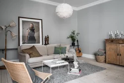 Gray-red living room interior