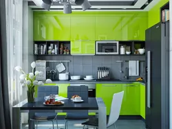 Gray-green wallpaper in the kitchen interior