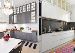 Kitchen interior with white tiles photo