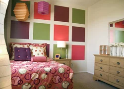 Bedroom interior with colored wall