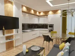 Дизайн гостиной совмещенной с угловой кухней