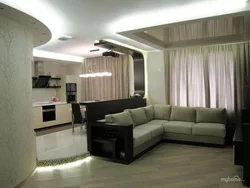 Design Of A Living Room Combined With A Corner Kitchen