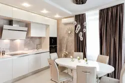 Interior of white-brown kitchen living room