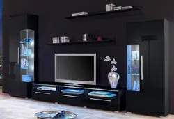 Black wall in the living room in a modern style photo