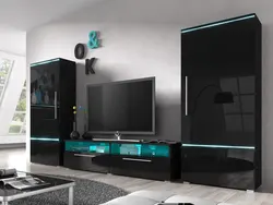 Black wall in the living room in a modern style photo