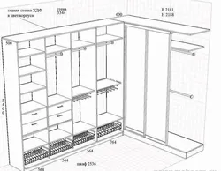 Built-in wardrobes in the hallway, diagrams, drawings, photos