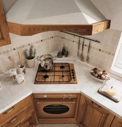 Photo of the kitchen with a stove in the corner