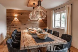 Living room interior with wooden table