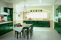 What color goes with emerald in the kitchen interior