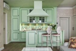 What color goes with mint in the kitchen interior photo