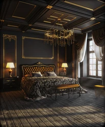 Дизайн спальни черный с золотом