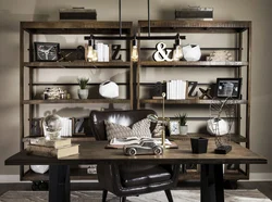 Loft style shelving in the living room interior