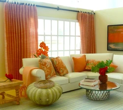 Living room with peach wallpaper photo