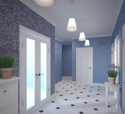 Hallway Interior With Blue Wallpaper