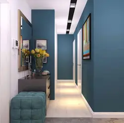 Hallway interior with blue wallpaper