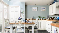 White Kitchen With Blue Walls Photo