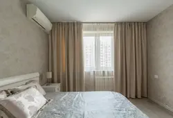 Бежевая тюль в спальне фото