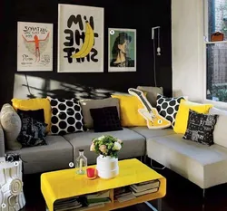 Yellow and white living room interior