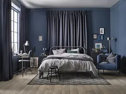 Indigo color in the bedroom interior