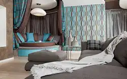 Сочетание бирюзового цвета и серого в интерьере гостиной