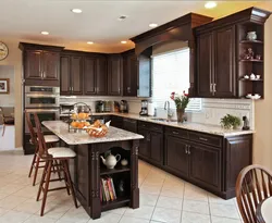 Kitchen design with brown table