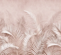 Фоташпалеры лісце пальмы ў інтэр'еры спальні