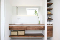 Дизайн ванны с деревянной столешницей