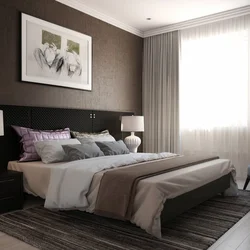 Дизайн светлой спальни с темной кроватью
