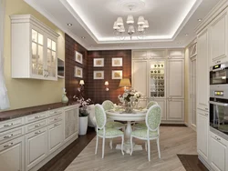 Chandelier in the kitchen in a classic interior