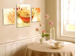 Posters in the kitchen in the interior photo