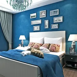 Bedroom design in gray and blue tones