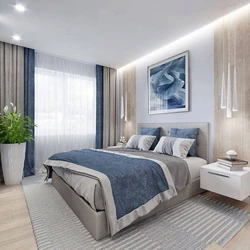 Bedroom design in gray and blue tones