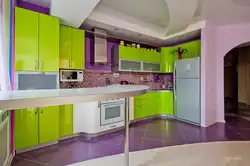 Purple green kitchen interior