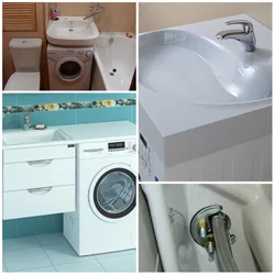 Washing machine in the bathtub under the sink photo