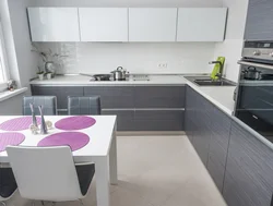 Light gray countertop in the kitchen interior