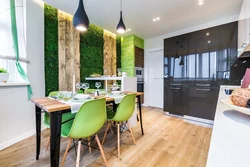 Green Chairs In The Interior Of A White Kitchen