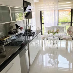 White marble floor in the kitchen photo